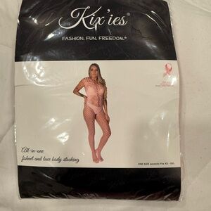 Kix'ies Pink Fishnet & Lace Body Stocking